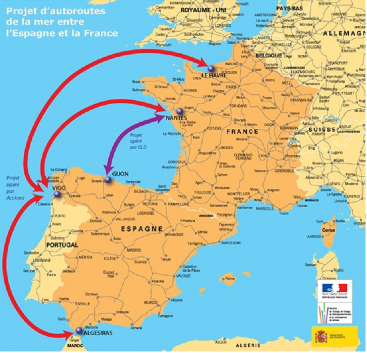 Spanyolország és Franciaország között a tengeri út