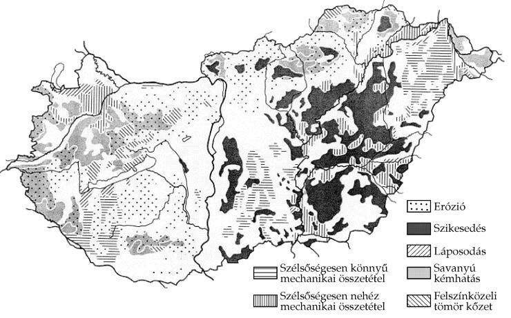 Magyarország talajainak szerkezeti problémái (Forrás: Bernát Tivadar szerk.: Magyarország gazdaságföldrajza)