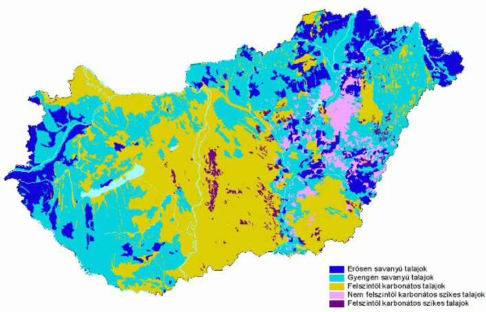 Magyarország talajainak kémhatása (forrás: www.ktg.gau.hu)