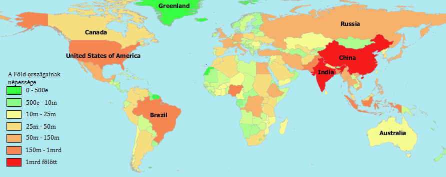 8. ábra: A világ népességszám adatai (fő) 2010. júliusi adatok alapján [17]